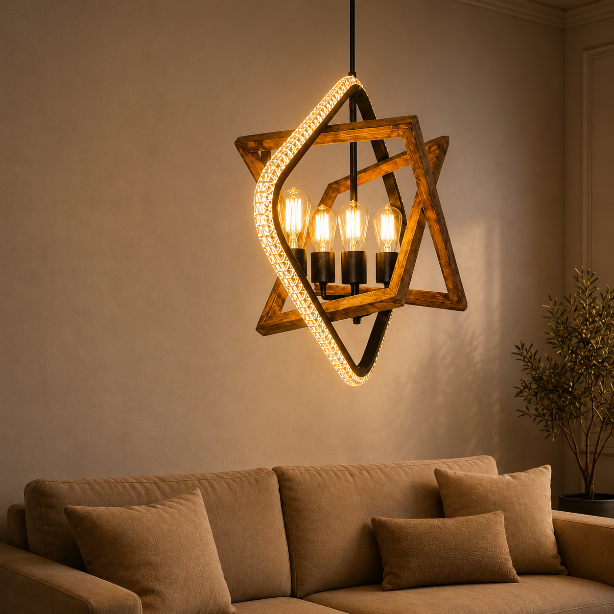 لوستر ستاره داود چهار کریستالی
